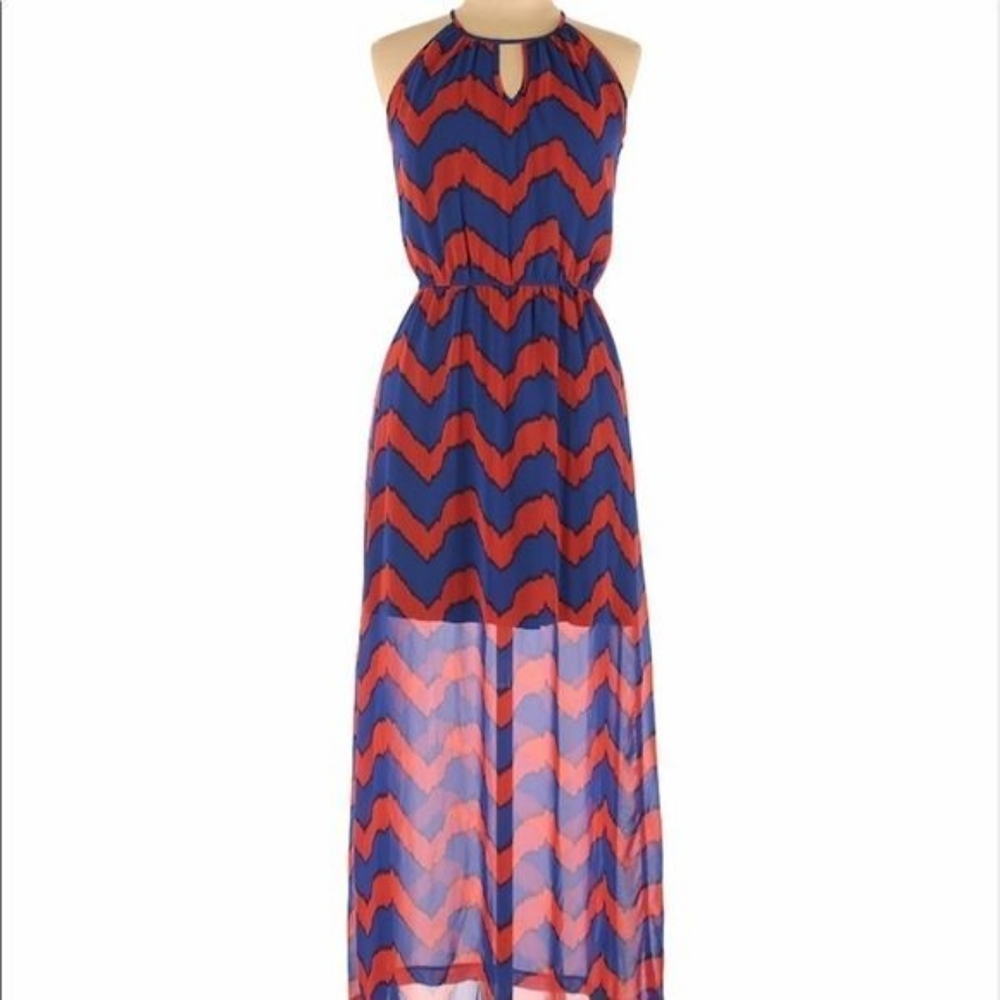 GB Gianni Bini Orange and Blue Chevron Game Day Dress